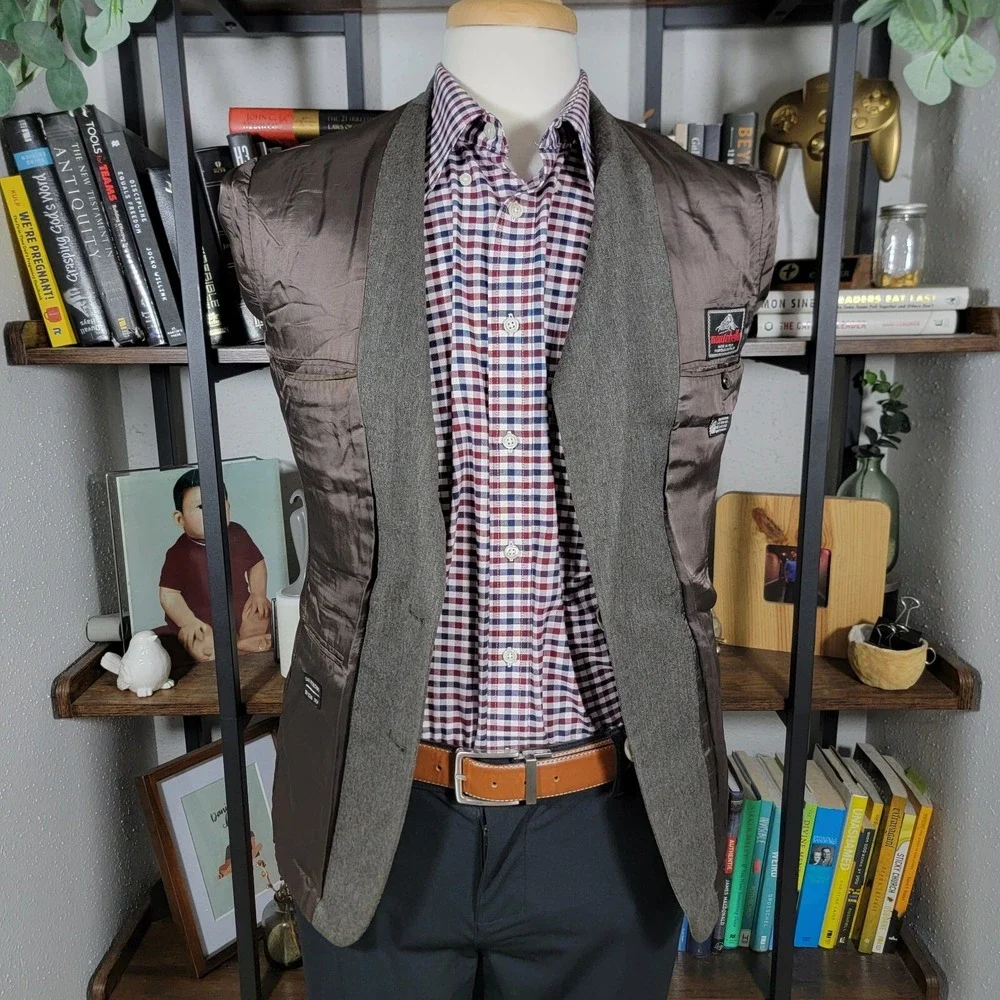 VTG Montebello Men's Flannel Sport Coat Two Button‎ Brown Virgin Wool 37S ITALY